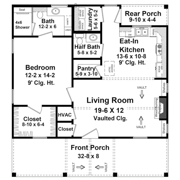 Vacation House Plan First Floor - Gull Cove Cottage 077D-0296 - Search House Plans and More