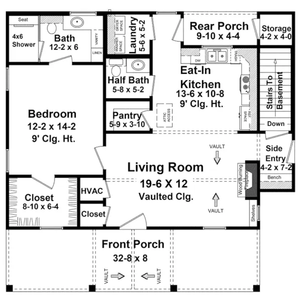 Vacation House Plan Optional Stairs - Gull Cove Cottage 077D-0296 - Search House Plans and More