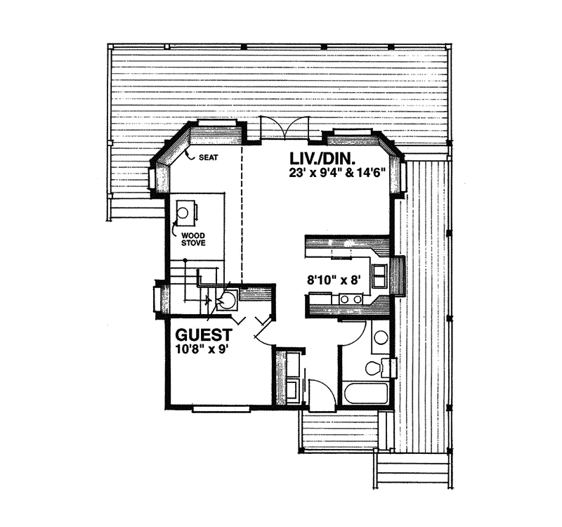 Cabin & Cottage House Plan First Floor - Redmond Park Rustic Log Home 080D-0004 - Shop House Plans and More