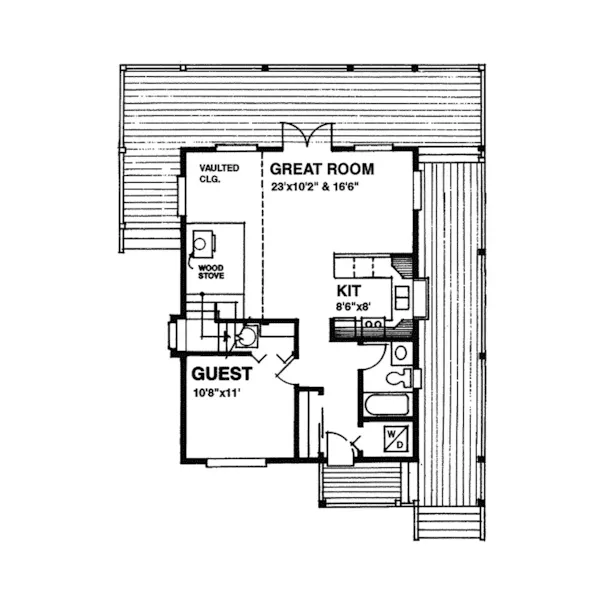 Arts & Crafts House Plan First Floor - Bassano Rustic Lake Home 080D-0005 - Search House Plans and More