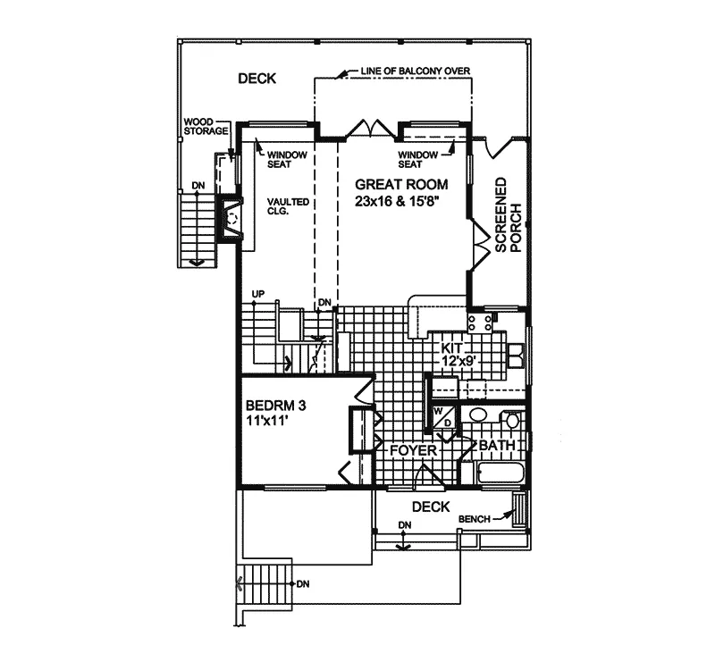 Waterfront House Plan First Floor - Paradise Point Mountain Home 080D-0016 - Shop House Plans and More
