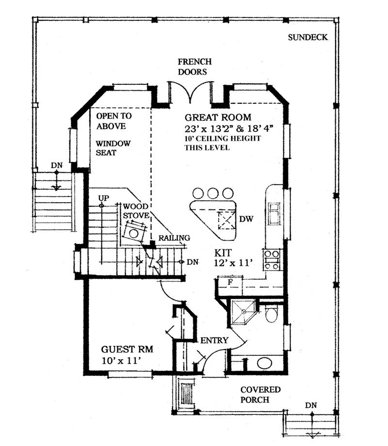 Beach & Coastal House Plan First Floor - Newfield Hill Craftsman Cottage 080D-0025 - Shop House Plans and More