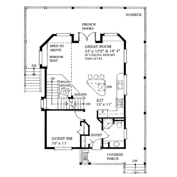 Beach & Coastal House Plan First Floor - Newfield Hill Craftsman Cottage 080D-0025 - Shop House Plans and More