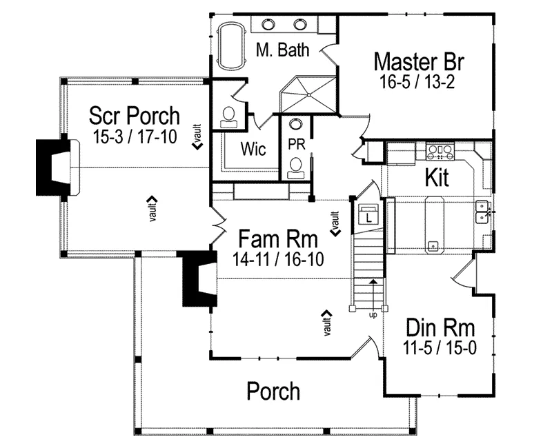 Rustic House Plan First Floor - Wells Branch Cabin Farmhouse 082D-0065 - Shop House Plans and More