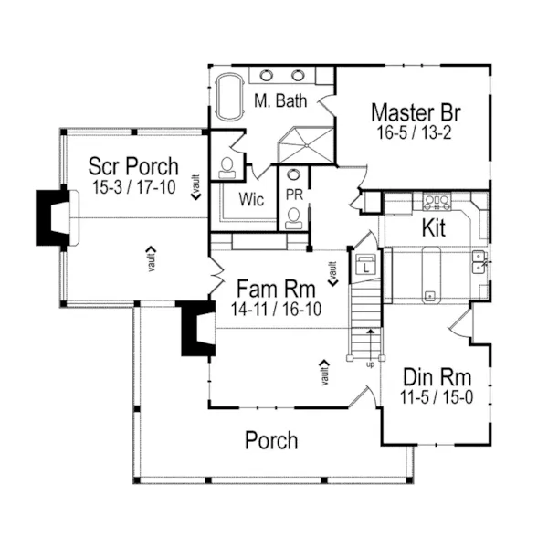 Mountain House Plan First Floor - Wells Branch Cabin Farmhouse 082D-0065 - Shop House Plans and More