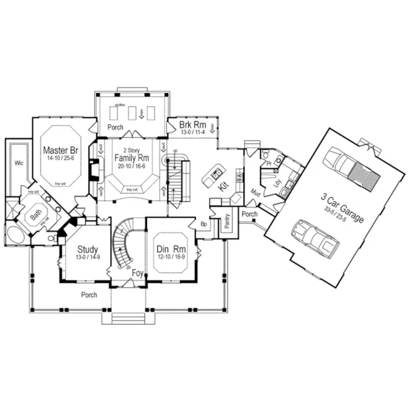 Southern House Plan First Floor - Avanti Acadian Country Home 082S-0003 - Search House Plans and More