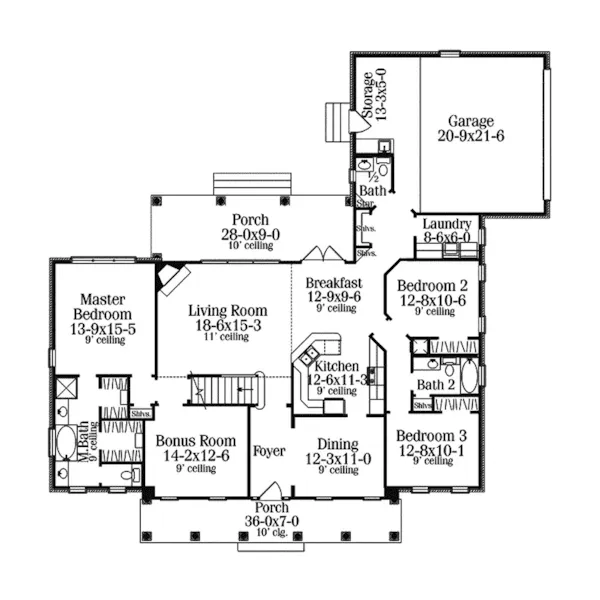 Ranch House Plan First Floor - Strathmore Place Country Home 084D-0002 - Shop House Plans and More