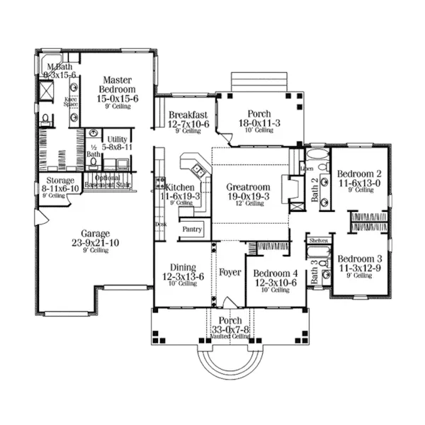 Traditional House Plan First Floor - Newton Falls Ranch Home 084D-0004 - Shop House Plans and More