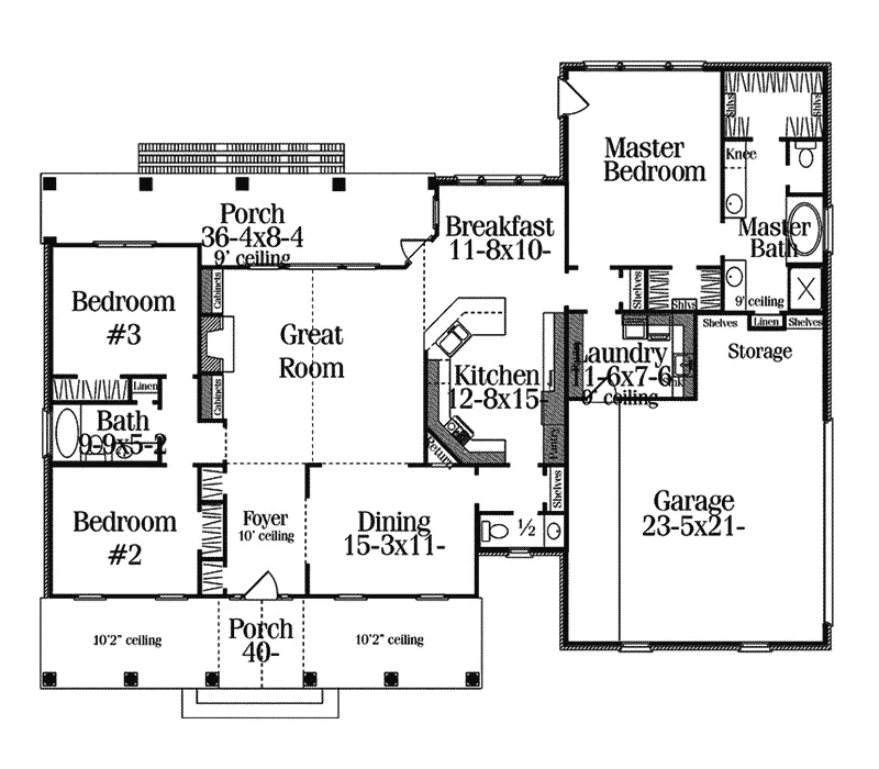 Ranch House Plan First Floor - Babbage Southern Country Home 084D-0006 - Search House Plans and More