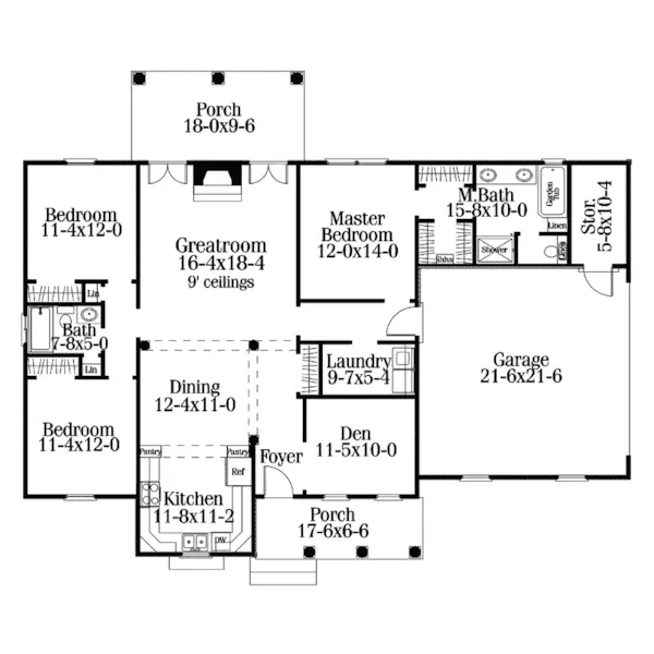 Ranch House Plan First Floor - Chesley Country Ranch Home 084D-0008 - Search House Plans and More