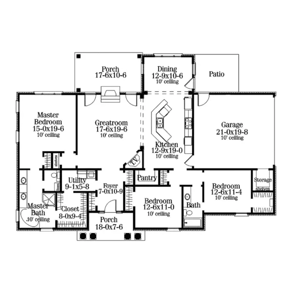 Ranch House Plan First Floor - Straatsburg Traditional Home 084D-0012 - Shop House Plans and More