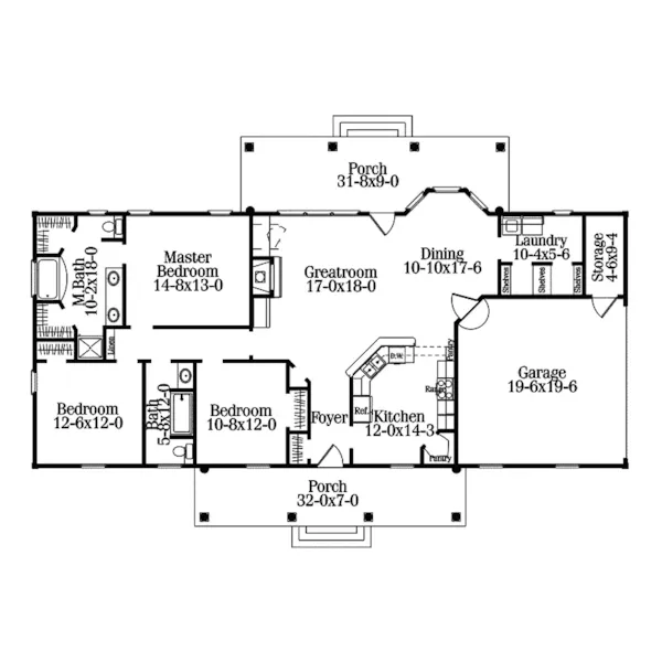 Ranch House Plan First Floor - Crandall Colonial Home 084D-0013 - Search House Plans and More