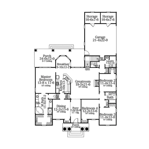 Colonial House Plan First Floor - Canalou Colonial Ranch  Home 084D-0015 - Search House Plans and More