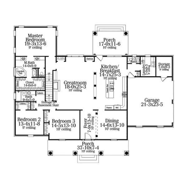 Ranch House Plan First Floor - Connery Traditional Ranch Home 084D-0017 - Search House Plans and More