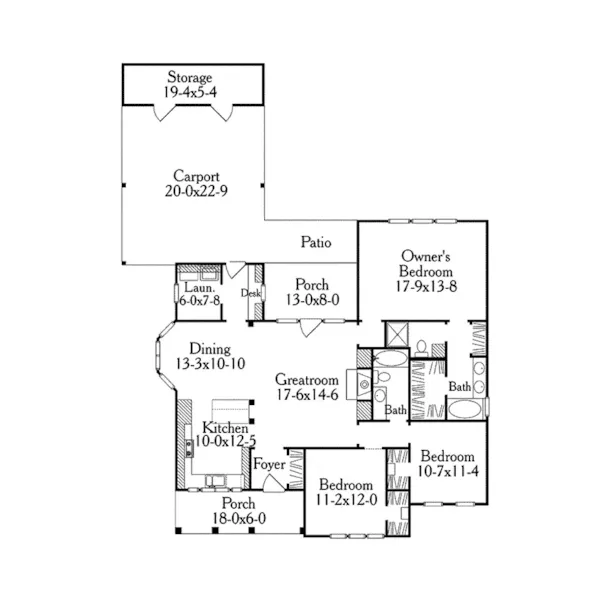 Traditional House Plan First Floor - Corisande Country Ranch Home 084D-0032 - Search House Plans and More