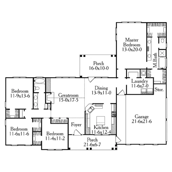 Ranch House Plan First Floor - Wilhelm Country Home 084D-0035 - Shop House Plans and More