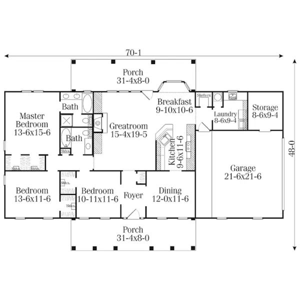 Colonial House Plan First Floor - Monclay Country Ranch Home 084D-0037 - Shop House Plans and More