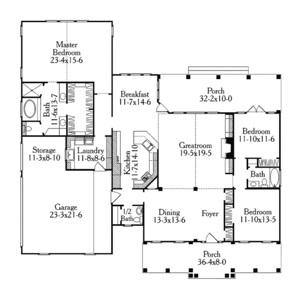 Colonial House Plan First Floor - Camille Colonial Ranch Home 084D-0039 - Search House Plans and More