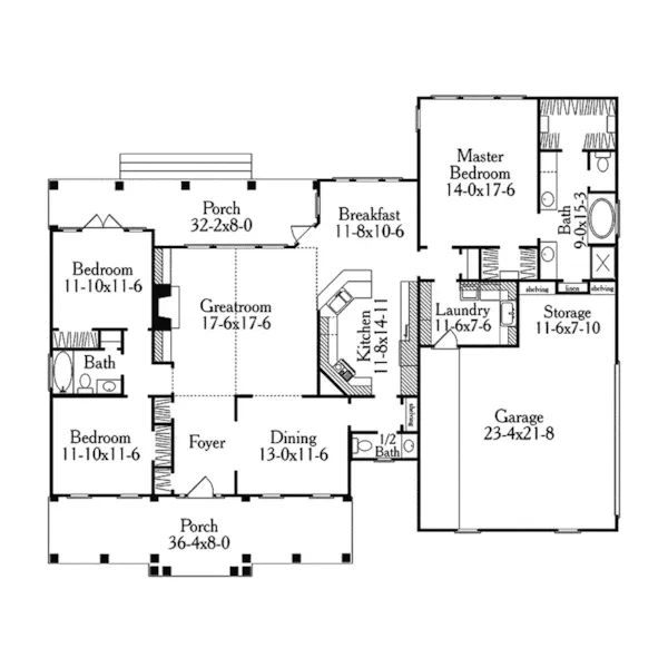 Ranch House Plan First Floor - Janessa Place Plantation Home 084D-0040 - Search House Plans and More