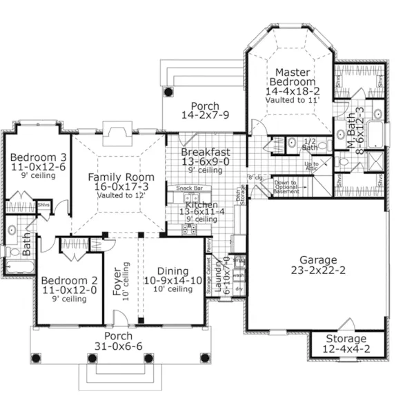 Ranch House Plan First Floor - Burkley Southern Home 084D-0057 - Shop House Plans and More