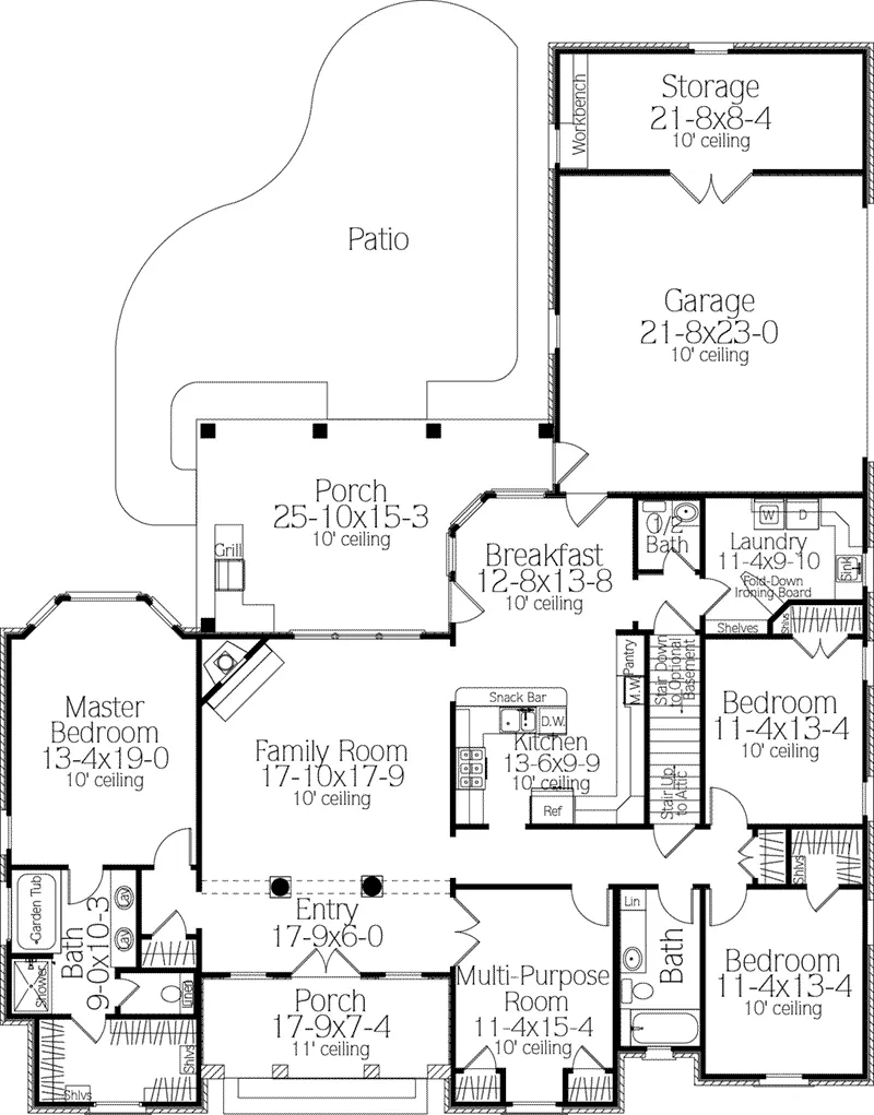 Ranch House Plan First Floor - 084D-0058 - Shop House Plans and More