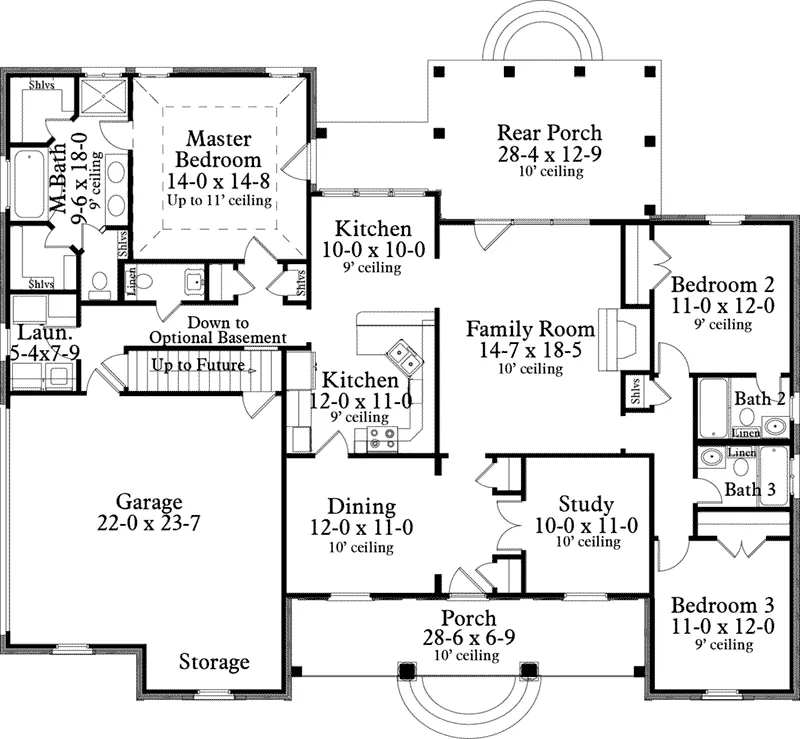 Ranch House Plan First Floor - Glover Lake Southern Home 084D-0064 - Search House Plans and More