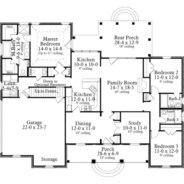 Ranch House Plan First Floor - Glover Lake Southern Home 084D-0064 - Search House Plans and More