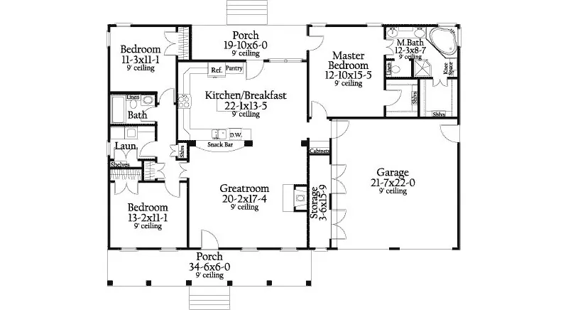 Cabin & Cottage House Plan First Floor - Grassham Ranch Home 084D-0065 - Search House Plans and More