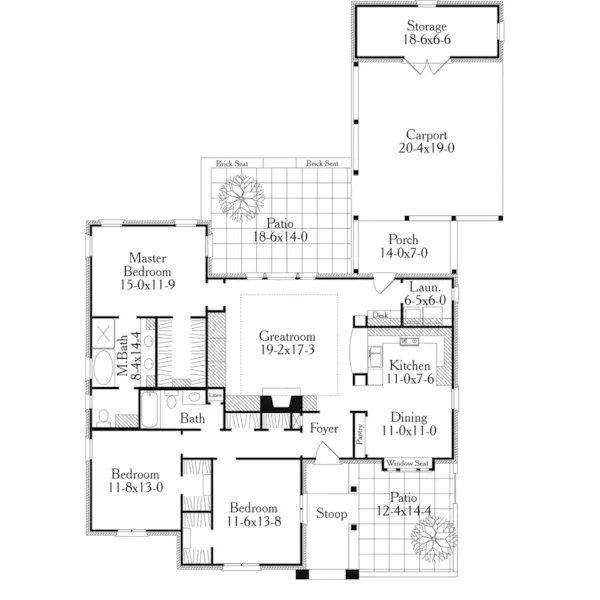 Country French House Plan First Floor - Sloan Oak Ranch Home 084D-0072 - Shop House Plans and More