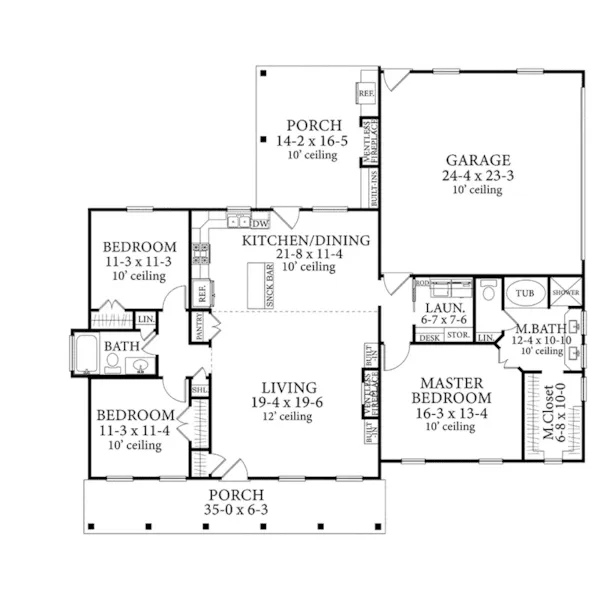 Southern House Plan First Floor - Birch Hollow Country Home 084D-0082 - Search House Plans and More