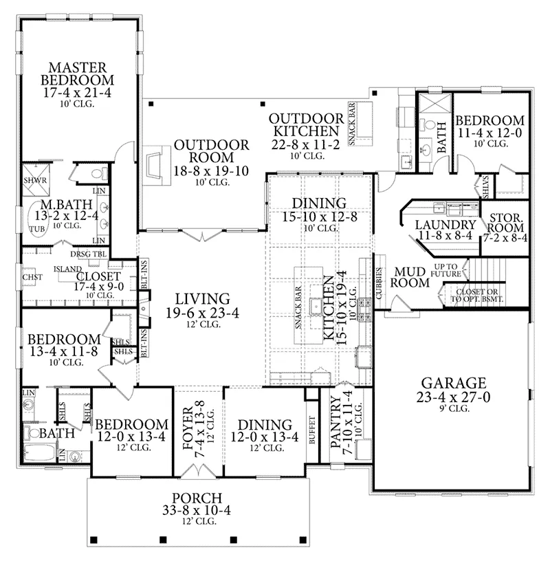 Country French House Plan First Floor - Simons Bayou Acadian Home 084D-0087 - Shop House Plans and More