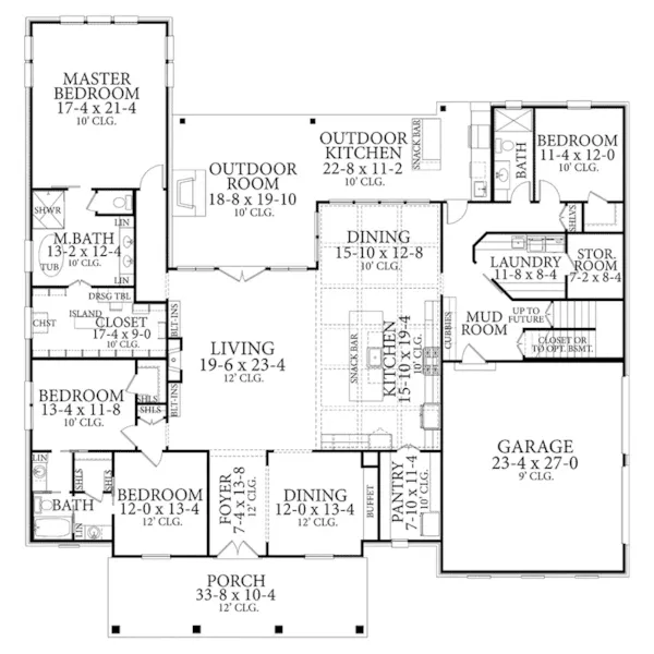 Lowcountry House Plan First Floor - Simons Bayou Acadian Home 084D-0087 - Shop House Plans and More