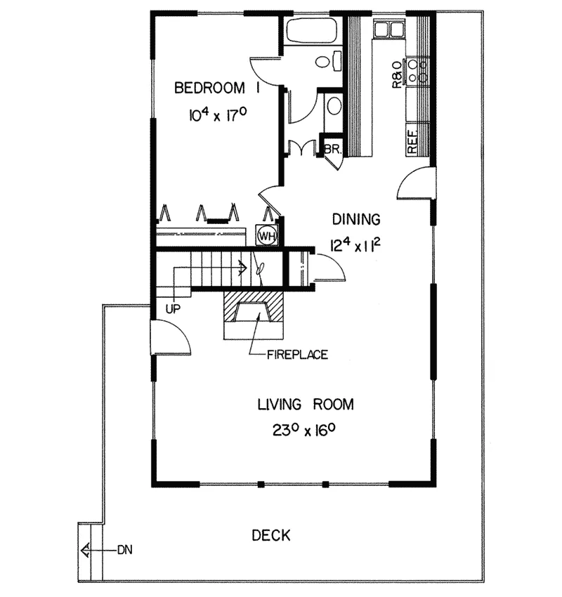 Waterfront House Plan First Floor - Kortwight A-Frame Vacation Home 085D-0004 - Search House Plans and More