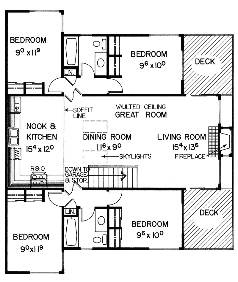 Lake House Plan First Floor - Lake Valley Vacation Home 085D-0016 - Shop House Plans and More