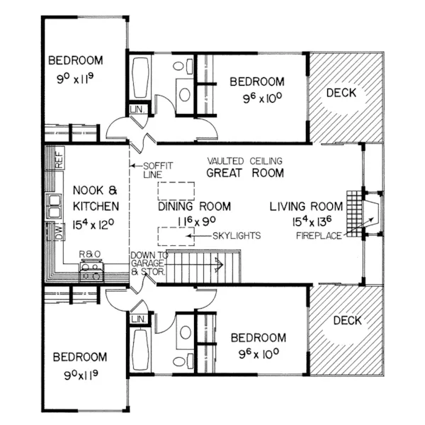 Mountain House Plan First Floor - Lake Valley Vacation Home 085D-0016 - Shop House Plans and More