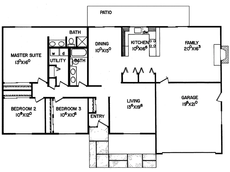 Ranch House Plan First Floor - Longbow Rustic Ranch Home 085D-0020 - Shop House Plans and More
