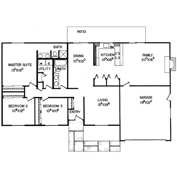 Ranch House Plan First Floor - Longbow Rustic Ranch Home 085D-0020 - Shop House Plans and More