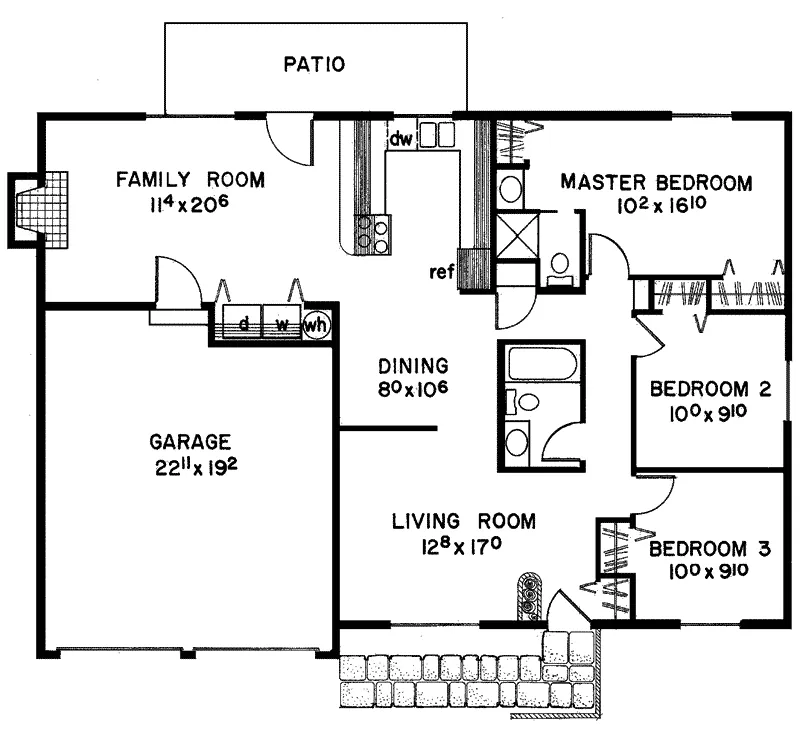 Mountain House Plan First Floor - Foxpass Rustic Ranch Home 085D-0024 - Search House Plans and More
