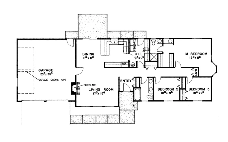 Contemporary House Plan First Floor - Timberdell Rustic Ranch Home 085D-0042 - Shop House Plans and More