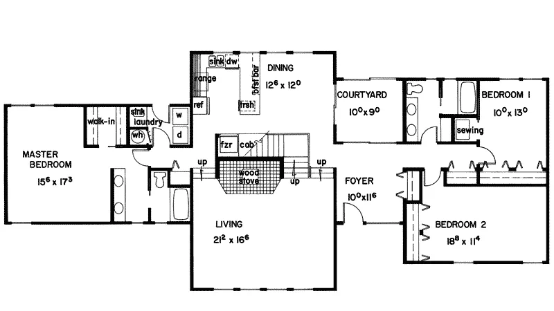 Mountain House Plan First Floor - Lone Elm Rustic Vacation Home 085D-0051 - Shop House Plans and More