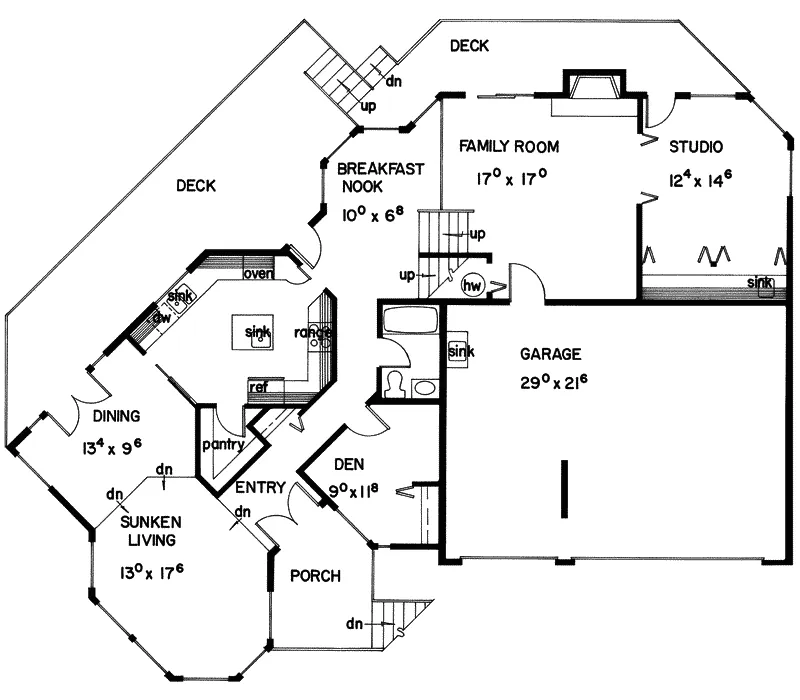 Waterfront House Plan First Floor - Anita Rustic Home 085D-0052 - Search House Plans and More