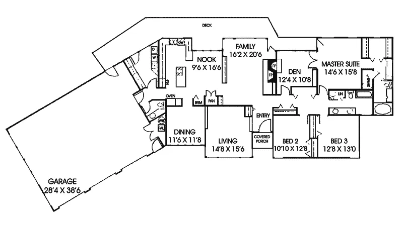 Contemporary House Plan First Floor - River Ferry Vacation Ranch Home 085D-0053 - Shop House Plans and More