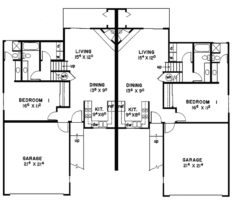 Contemporary House Plan First Floor - Kinloch Contemporary Duplex 085D-0057 - Search House Plans and More