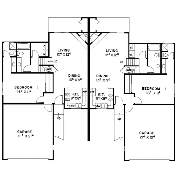 Multi-Family House Plan First Floor - Kinloch Contemporary Duplex 085D-0057 - Search House Plans and More