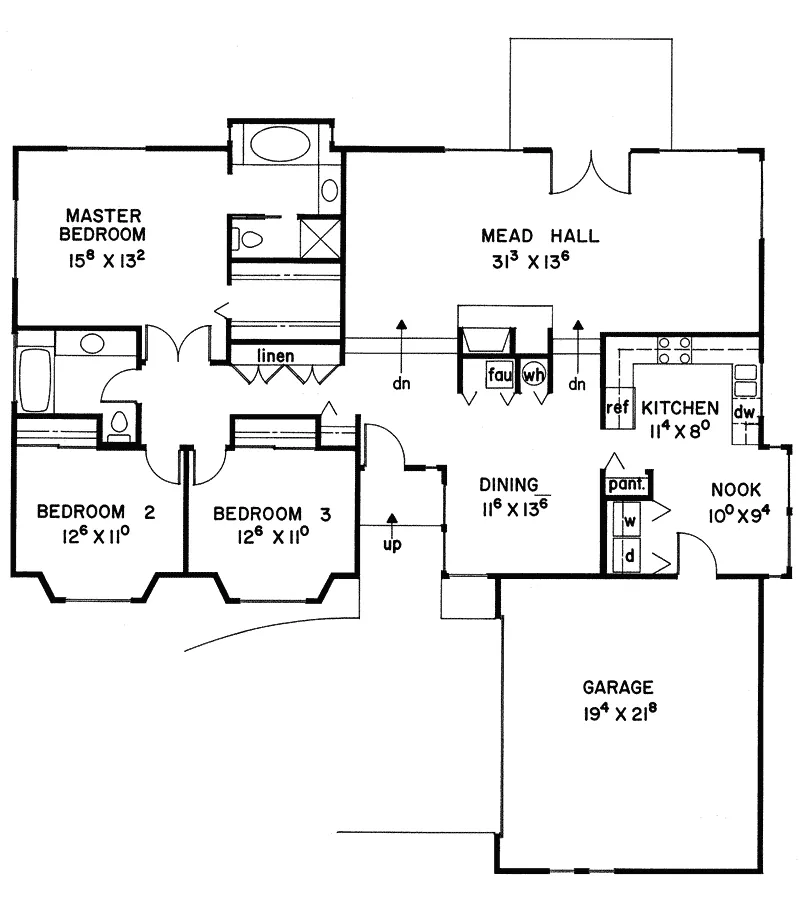 Ranch House Plan First Floor - Riderwood Rustic Ranch Home 085D-0058 - Shop House Plans and More