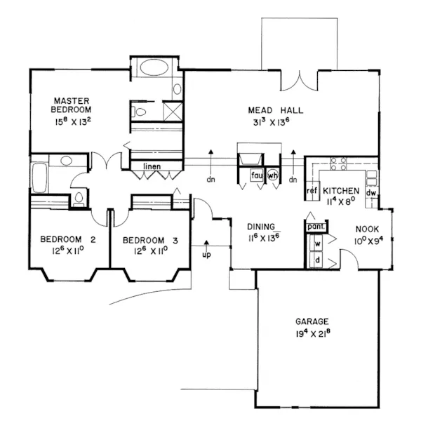 Mountain House Plan First Floor - Riderwood Rustic Ranch Home 085D-0058 - Shop House Plans and More