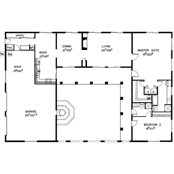 Ranch House Plan First Floor - Bavona Ranch Home 085D-0074 - Search House Plans and More