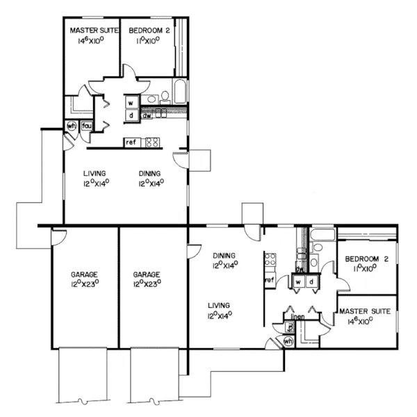 Ranch House Plan First Floor - Galway Place Duplex Ranch 085D-0077 - Search House Plans and More