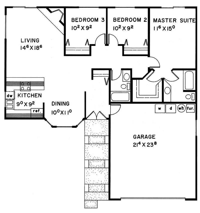 Ranch House Plan First Floor - Bridgevale Rustic Ranch Home 085D-0090 - Search House Plans and More