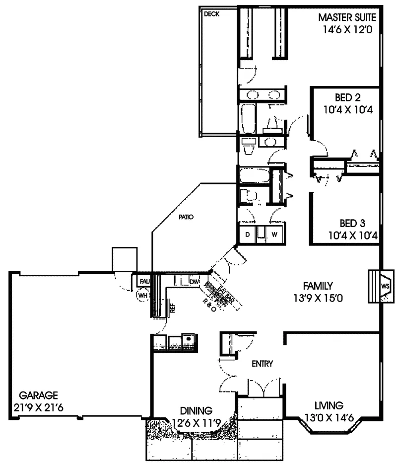 Contemporary House Plan First Floor - Harker Heights Sunbelt Home 085D-0102 - Search House Plans and More